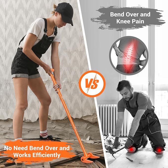 48" Pallet Buster, 110 Degree Decking Pry Bar, Heavy Duty Carbon Steel Deck Board Removal Tool for Deck, Pallet, Standing Hardwood Board Demolition Without Lower Back Pain & Knee Pain (Orange)