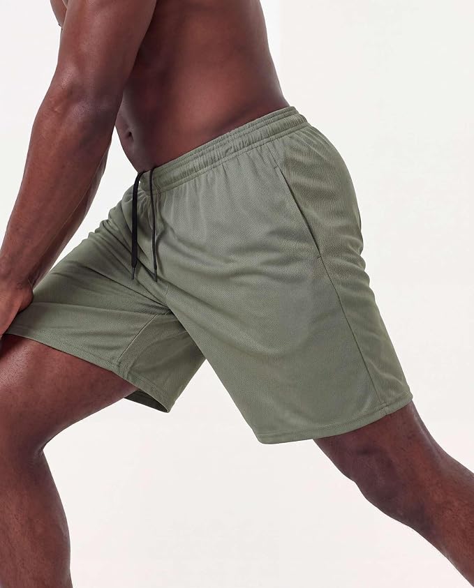 5 Pack Men's Mesh Shorts Athletic Basketball Sports Gym Workout Pockets | Cooling Moisture-Wicking, 9", Long, Quick-Dry, Breathable, Elastic Drawstring Waistband. Running, Exercise, Soccer, Training.