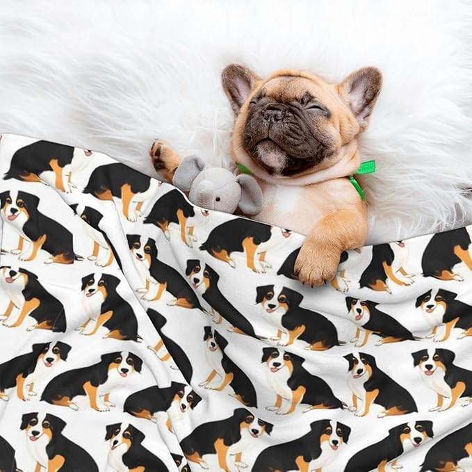Reversible Pet Blanket for Sofa Protection Pet Comfort, Australian Shepherds Dogs, Double Sided Design with Cozy Nubby Nap Side and Durable Smooth Play Side