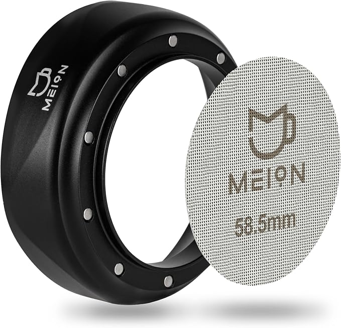 MEION Espresso Dosing Funnel and Puck Screen Set, Magnetic Coffee Funnel, Reusable Espresso Puck Screen, Espresso Tools Espresso Accessories (Black, 58mm)