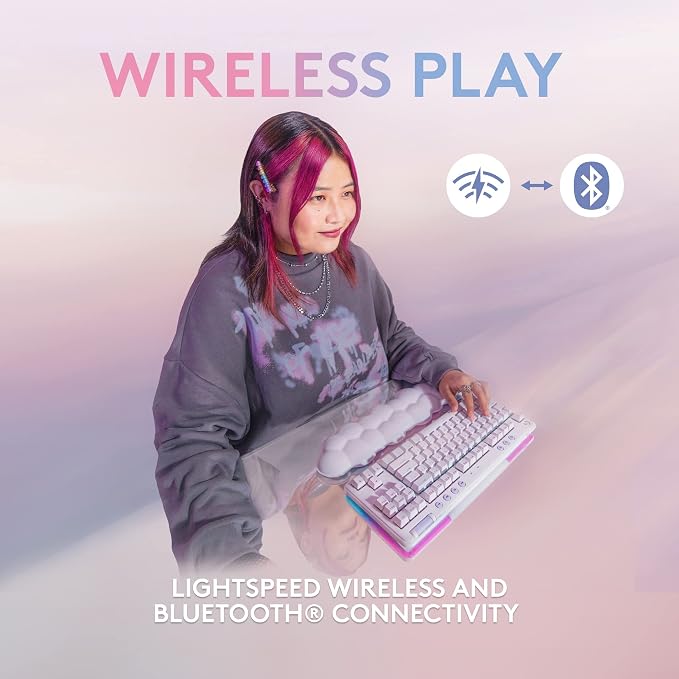 Logitech G715 Wireless Mechanical Gaming Keyboard - White Mist | LIGHTSYNC RGB, Lightspeed wireless, mechanical linear switches, keyboard palm rest, PC/Mac compatible