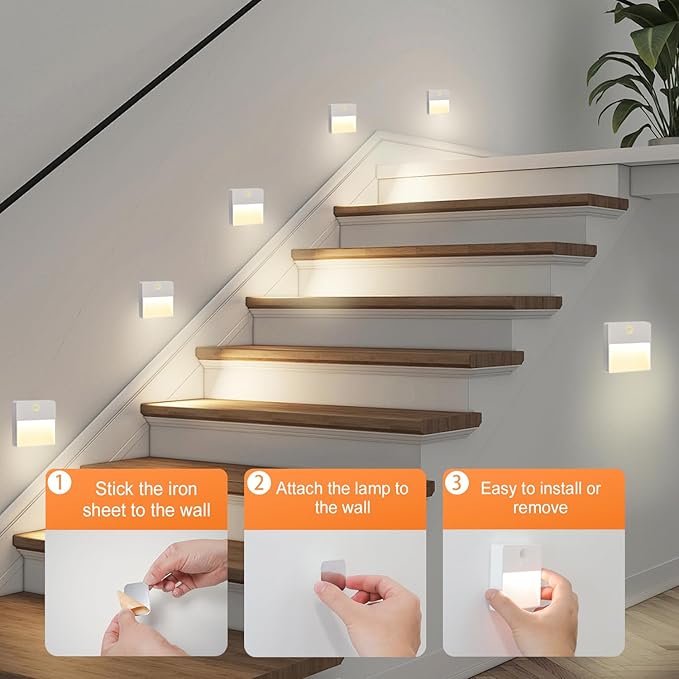 ASAWASA LED Motion Sensor Night Light, 7 Colors Rechargeable Magnetic Decor Wall Lights, Dimmable, Suitable for Bathroom hallways bedrooms Kitchen cabinets Staircase