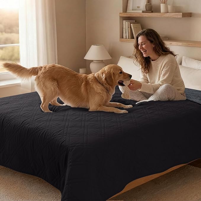 100% Waterproof Dog Couch Protector, Triple-Layer Waterproof Dog Bed Cover Pet Blanket Reversible 2-Tone Sofa Shield, Non-Slip Furniture Guard for Pets(42×50 Inch, Black+Blackish Gray)