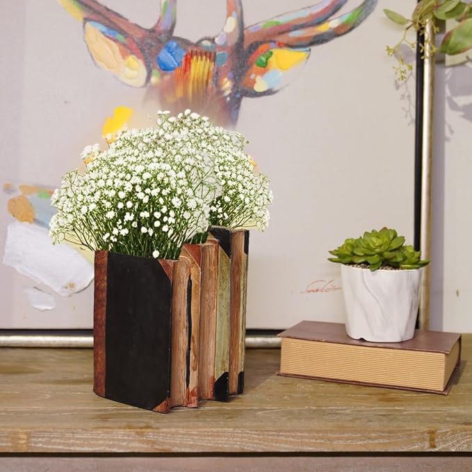 Guichifun Book Shaped Vase for Flowers - Resin Decorative Vase Classical Fake Books for Bookshelf Bedroom Office Home Décor Gifts for Book Lovers 5.5 * 4.5 * 7.5 Inch