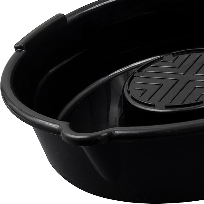Scepter AM03896 8.4 Quart Round Oil Drain Pan for Engine Oil, and Other Automotive Fluids Including Anti-Freeze, Transmission Fluid and More, 15.87-Inch x 16.51-Inch x 4.2-Inch, Black (Pack of 2)