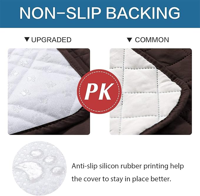 Dog Bed Cover Waterproof Microfiber Quilted Mattress Cover Pet Mat Silicon Non Slip 9 Size Furniture Protectors for Bed Sofa Couch (208 x 208 cm/82 x 82 in,Brown)