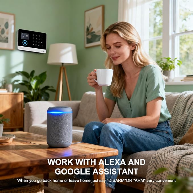 LWOHSI WiFi Home Security Systems,Wireless Alarm System with Door Window/Motion Sensors,Loud Siren,GSM 4G /SMS/Tuya APP Alerts,Compatible with Alexa and Google,NO Monthly Fees (A103F-US-C+T53 Camera)