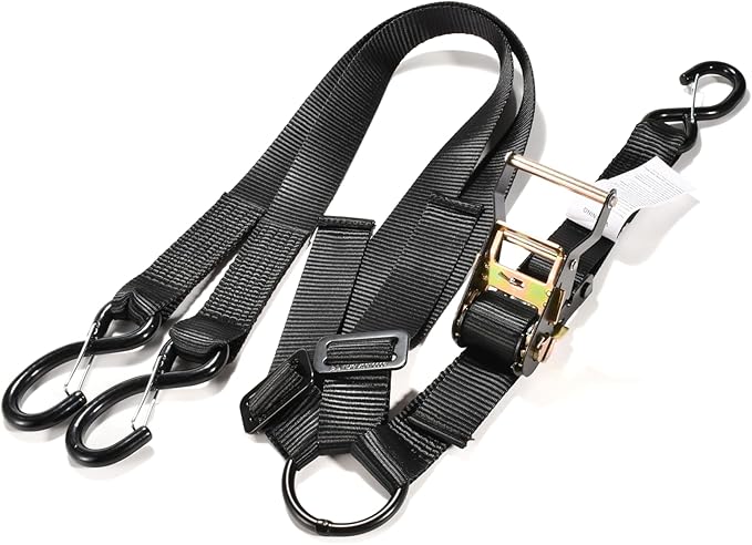 Baja Customs Spare Tire Strap, 3 Way Ratchet Y Strap, 1.5 inch Wide Adjustable, Tire Tie Down Strap for UTV or Truck Tires, Color Black,BC1108