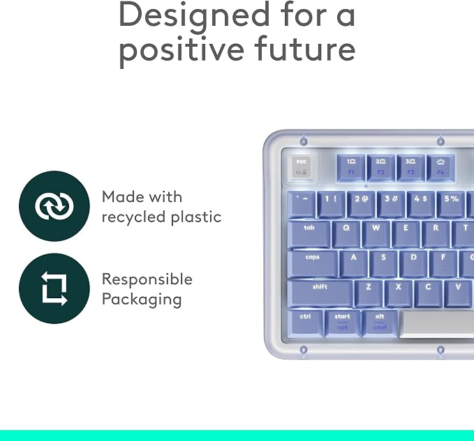 Logitech Alto Keys K98M Wireless Mechanical Gasket Keyboard - Lilac | Customizable, clicky, vibration absorbing gasket, white backlit keys, Bluetooth, USB-C charging, for PC, Mac, Laptops