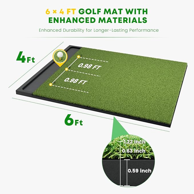 Integrated 5x4ft 6x4ft & 6x5ft 26mm-31mm Golf Mat with Ball Tray, Thickening Golf Mats Practice Outdoor & Indoor Artificial Turf Matt with 3 Tees