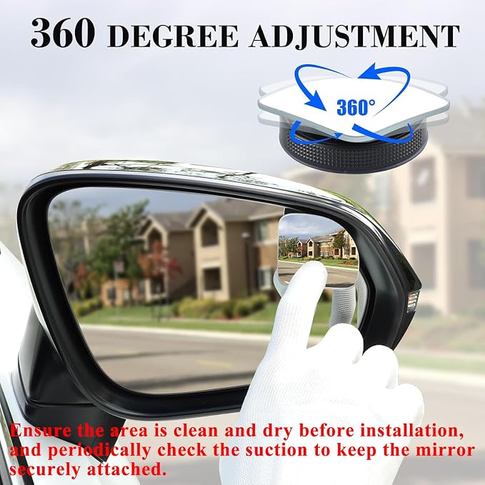 LivTee Blind Spot Car Mirror, Fan HD Glass Frameless Convex Side Mirror Blindspot, Reusable 360�� Wide Angle Rear View Car Mirrors with Powerful Adjustable Suction Cup - Exterior Mirrors