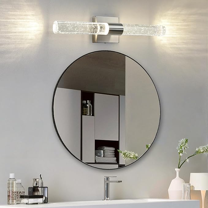 Modern LED Wall Sconces Set of Two - 4000K Dimmable Crystal Bathroom Sconces Wall Lighting Indoor Brushed Nickel Vanity Light Fixture Wall Mount Wall Lights for Bedroom Living Room,18 Inch