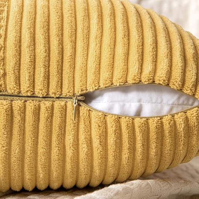 MIULEE Golden Mustard Decorative Throw Pillow Covers for Couch 16x16 Inch | 2 Pack, Boho Farmhouse Pillow Covers, Soft Cross Corduroy Patchwork Textured Cushion Cases For Bed Sofa