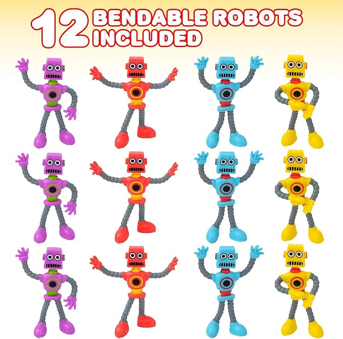 ArtCreativity Bendable Robot Figures, Set of 12 Flexible Men, Birthday Party Favors for Boys and Girls, Stress Relief Fidget Toys, Sensory Toys for Kids and Adults, Goody Bag Stuffers (Pack of 2)