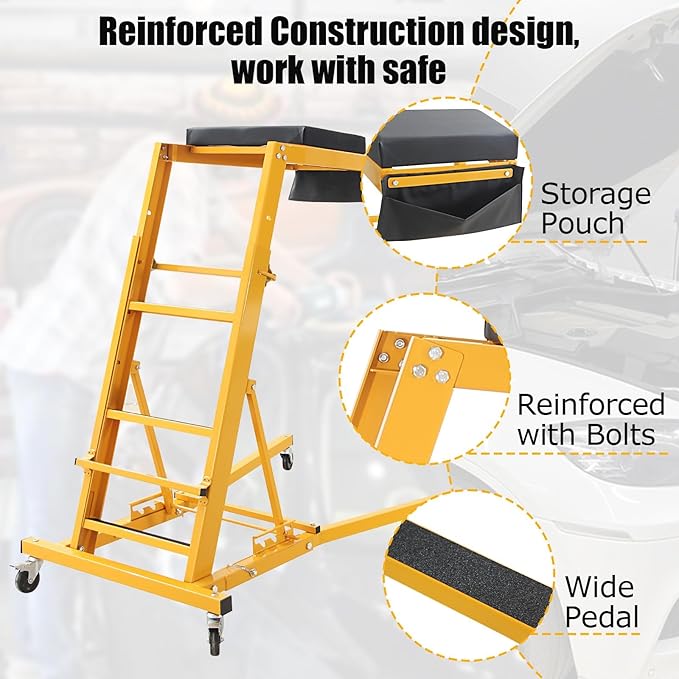 Automotive Top side Creeper, Adjustable Top Side Engine Creeper 48"-66", 400 LBS Capacity Heavy Duty Automotive Engine Creeper with Padded Deck & 4 Swivel Caster Wheels, Black Mat and Yellow Body