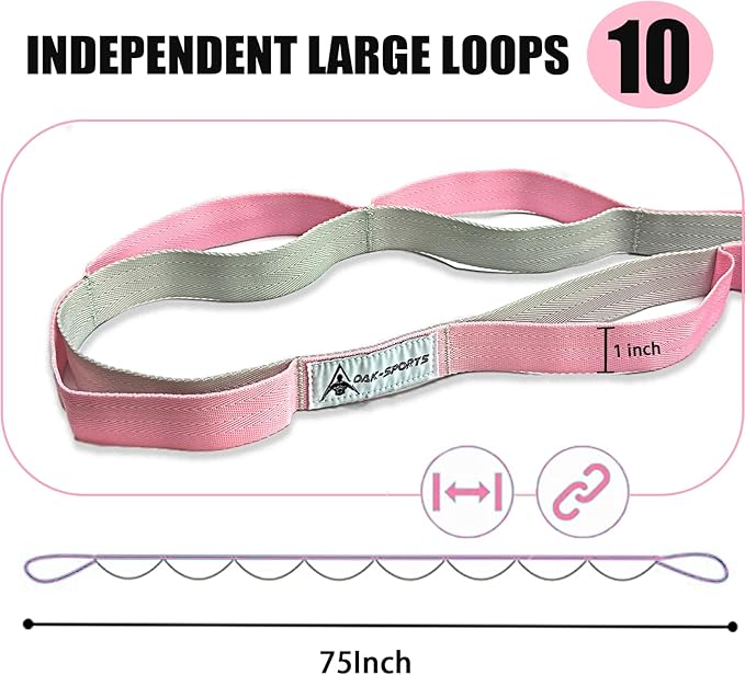 Stretching Strap Yoga Strap with Loops, Stretch Straps for Physical Therapy, Non-Elastic Exercise Strap for Pilates, Dance and Gymnastics with Workout Guide