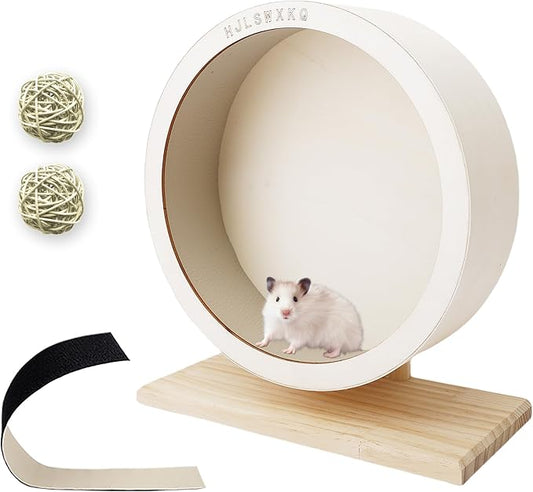 9in Silent Hamster Wheel with 2 Natural Chew Toys - Wooden Exercise Wheel with Removable Track, Quiet Spinner for Gerbils, Mice, Hamsters,Mouse,Syrian Hamster(9in)