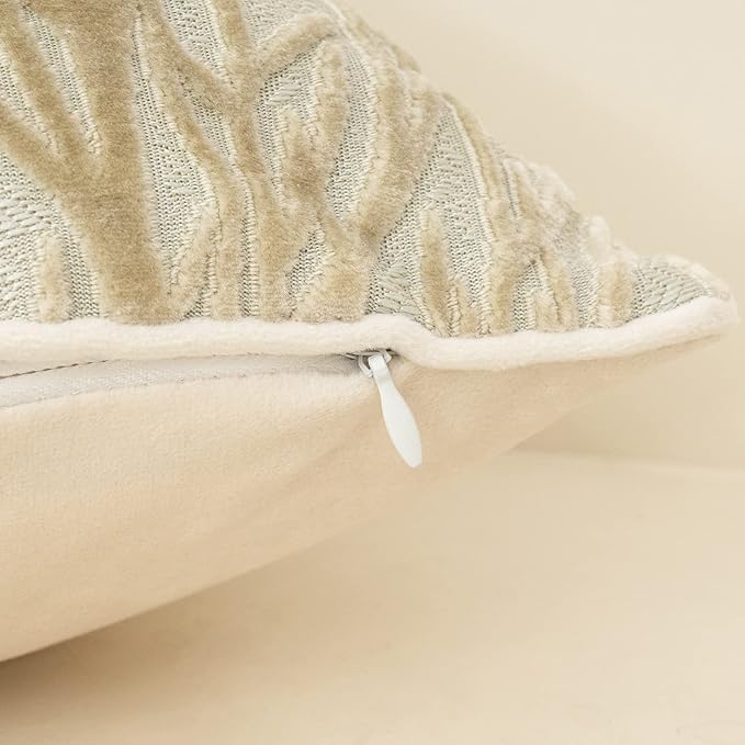 Beige Twigs Greenish Throw Pillow Cover Branches Velvet Cushion Case Neutral Pillowcase for Sofa Couch Bedroom Living Room Home Decor,20x20 Inch
