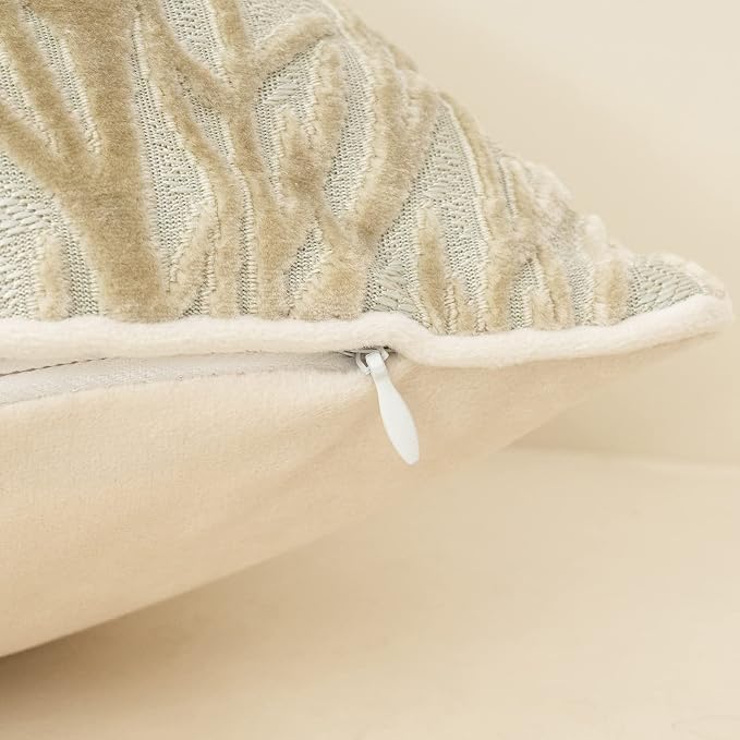 Beige Twigs Throw Pillow Cover Branches Velvet Cushion Case Neutral Pillowcase for Sofa Couch Bedroom Living Room Home Decor,18x18 Inch