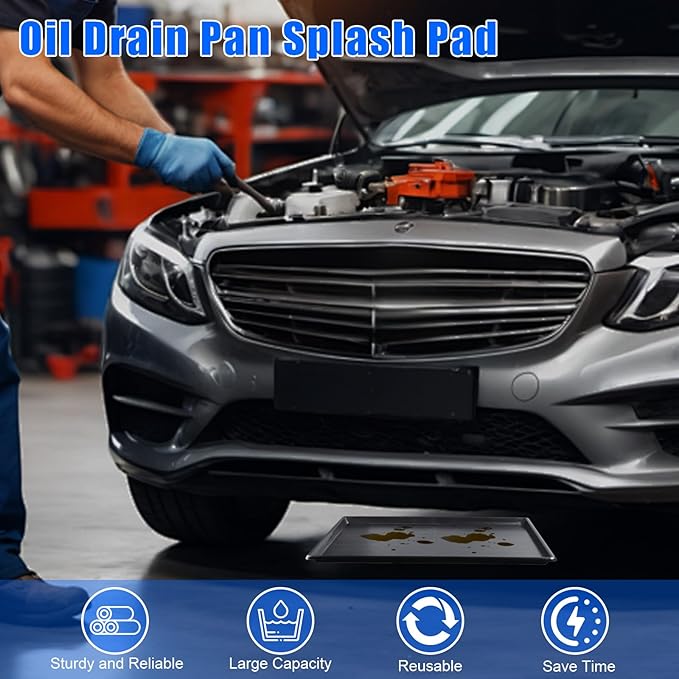 4 Pack Car Oil Drip Pan, 23.6 x 19.68 x 1.6 in Oil Change Drain Pan, Plastic Oil Drip Tray for Under Car, Oil Catch Pan Tray for Garage, Fridges, Washing Machines, Cat Litter Box Bottom
