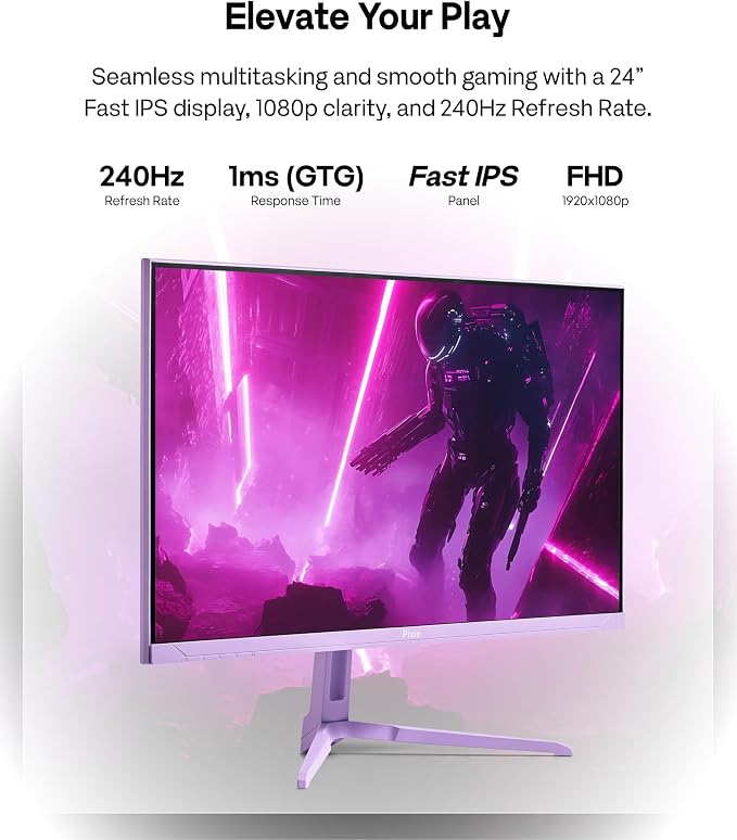Pixio PX249 Wave Purple 24 inch 240Hz Refresh Rate FHD 1080p Resolution Fast IPS Panel 1ms GTG Response Time Built-in Speakers Gaming Monitor with Adaptive Sync