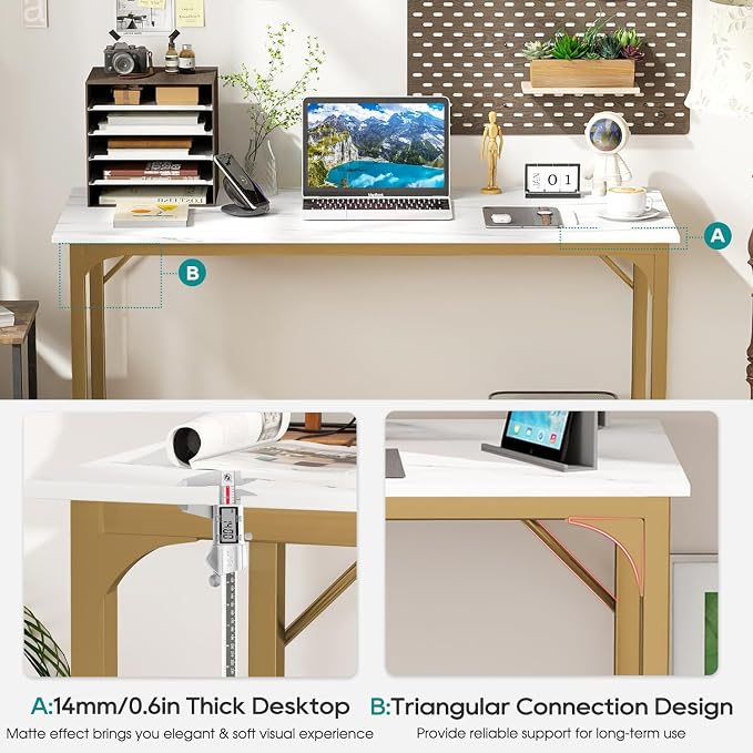 BestOffice Computer Desk,Home Office Desk, Modern Simple Style for Home Office Study Writing (Gold, 39 Inch)