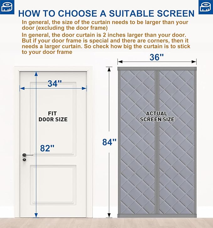 Cotton Thermal Door Screen Draft Stopper Cover Made of Oxford and Cotton Fill Fit 34x82inch Door Screen Door Itself Size 36x84inch Curtains for Winter, Insulated Door Curtain for Doors