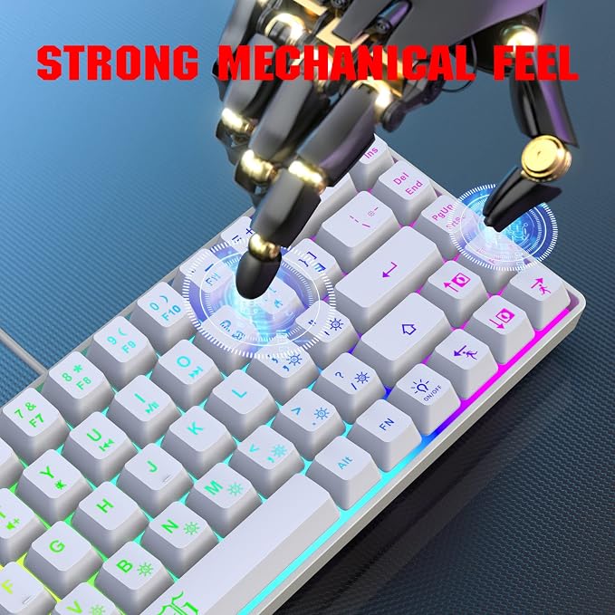 Snpurdiri 60% Percent Gaming Keyboard (68 Keys, White) | Compact RGB Backlit Ergonomic Small Mini Keyboard for Windows, PC, Laptop, Gaming