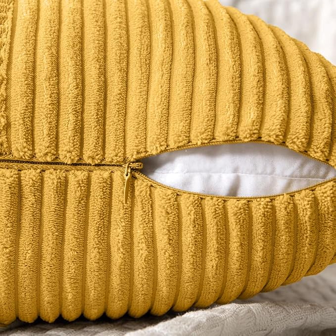 MIULEE Mustard Yellow Decorative Euro Sham Pillow Covers 24x24 Inch 2 Pack | Boho Farmhouse Pillow Covers, Soft Cross Corduroy Patchwork Textured Cushion Cases For Couch Bed Sofa