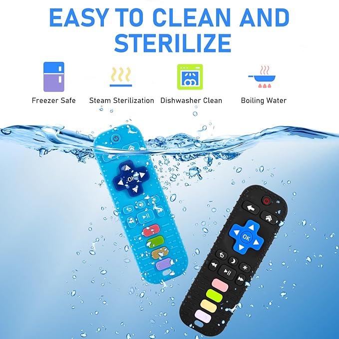 Teething Toys for Baby 3 6 12 18 Months, TV Remote Control Phone Baby Teether Toys, Babies Chew Toys, Food Grade Silicone Teething Toys for Infants, BPA Free, for Babies Gum Relief