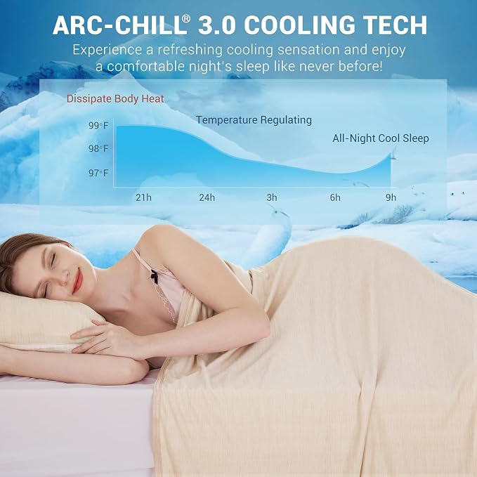 Elegear Revolutionary Cooling Blanket Queen Size Absorbs Heat, Keep Adult/Children/Babies Cool on Warm Nights, Japanese Q-Max>0.4 Arc-Chill Cooling Fiber, Summer Blanket for Night Sweat - Beige,Adult | Q-Max>0.5 Cooling Fabric, Absorbs Heat to Keep Bod...