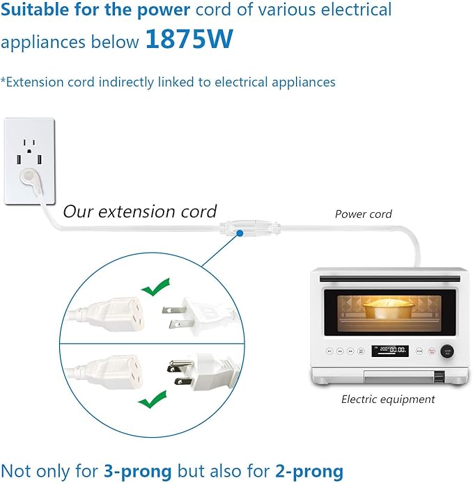 FIRMERST 1875W Flat Plug Extension Cord 3 Feet 14 AWG 15A White, 2 Packs