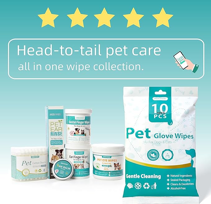 Ear Cleaner Finger Wipes 120 Counts, Dog Ear Cleaner, Grooming Kit Care for Dogs and Cats, Soft & Easy Otic Cleaning Pads, Remove Wax, Dirt & Stop Smelly, Itchy, Non-Irritating, Unscented