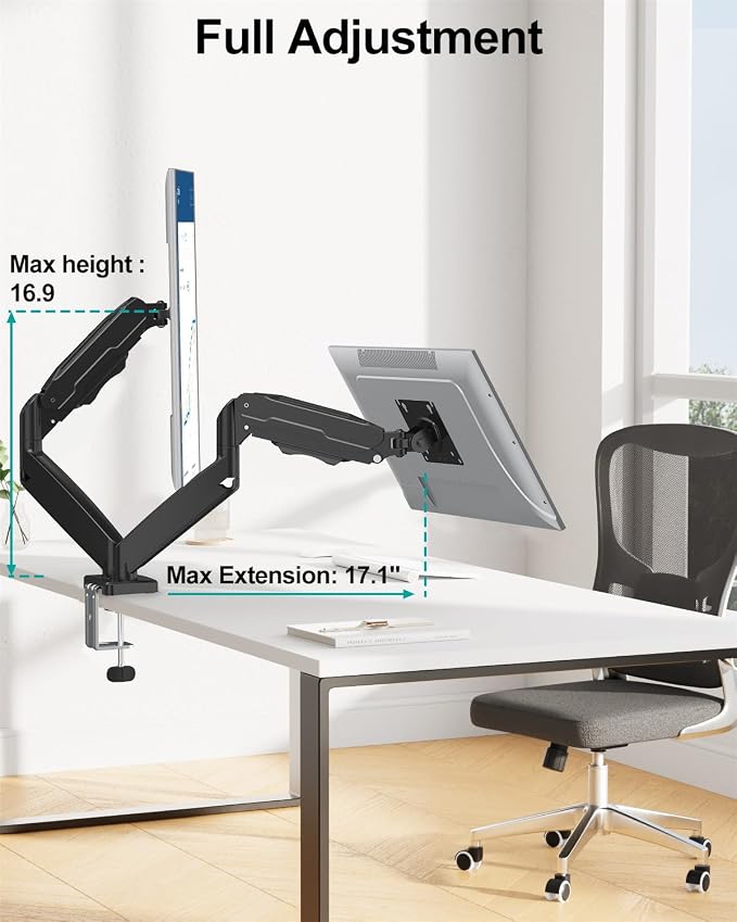 MOUNT PRO Dual Monitor Mount Fits 13 to 32 Inch Screen, Height Adjustable Monitor Stand for 2 Monitors, Full Motion Display Arm Holds up to 19.8lbs Each, Computer Desk VESA Mount, Black