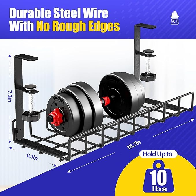 Under Desk Cable Management Tray 2 Pack, Xpatee Wire Management No Screws, Cable Tray with Clamp for Wire Management, Computer Code Rack for Office, Home - No Damage to Desk Black