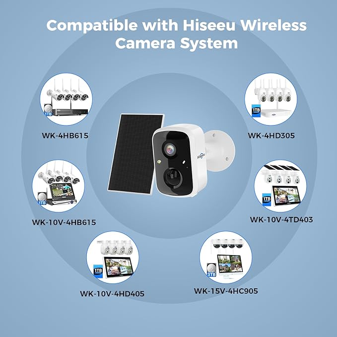 Hiseeu Solar Camera Security Outdoor, 3 Pack 100% Wireless 3K 4MP Surveillance Indoor WiFi Smart Cameras for Home Security Outside, PIR/AI Motion Detection, Waterproof, Color Night Vision, 2-Way Audio