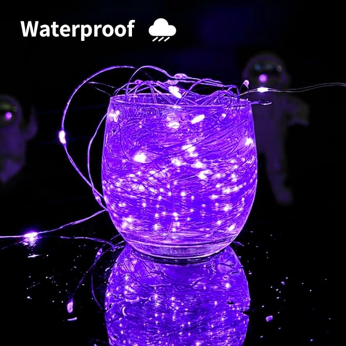 2 Pack Solar String Lights Outdoor, 33 Feet 100 LEDs 8 Modes Solar Fairy Lights for Outside, Waterproof Outdoor Light for Patio Yard Christmas Tree Halloween Wedding Party Decorations, Purple