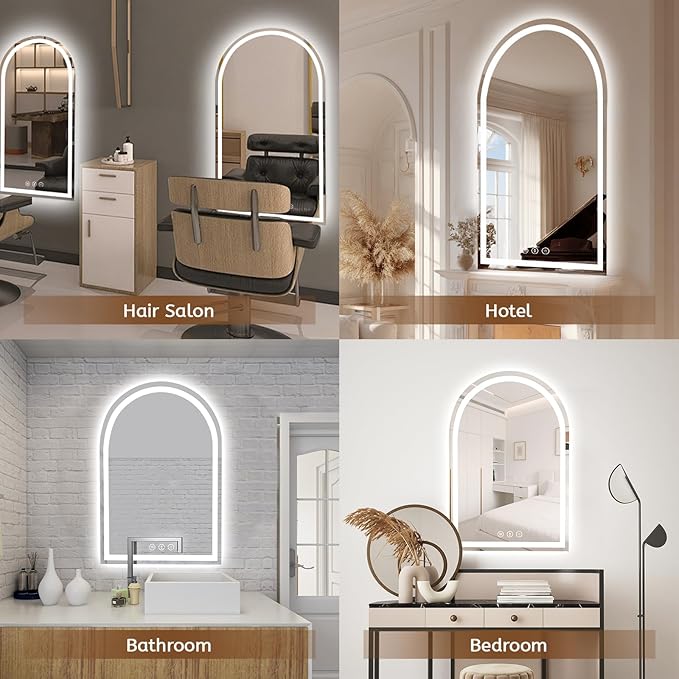 LED Mirror for Bathroom, Lighted Bathroom Vanity Mirror with Lights - Anti-Fog, Front Light and Backlit, Dimmable, 3 Colors (White Arch, 36" L x 48" W)