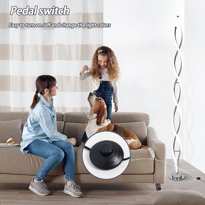 ADISUN 31W Modern Floor Lamp, LED Spiral Floor Lamp for Living Room, 3-Color Dimmable Standing Lamp with Remote Control, 58" Tall Floor Lamps for Living Room Bedroom Office Dining Rooms (Silver)