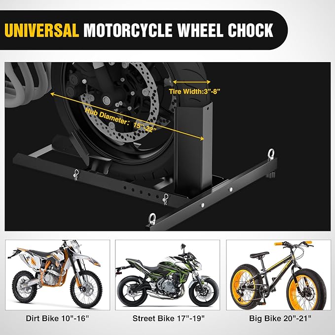 Nilight Adjustable Motorcycle Wheel Chock Stand Heavy Duty 1800lb Capacity Front Tire Stand Chocks for Trailer and Truck Fit for Most Motorcycles Tire Size 15"-22" Wheels