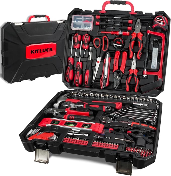 KITLUCK 228-piece Home Tool Kit, Household Hand Repair Tool Set for men, Portable Tool box Set with Tools (Screwdriver, Wrench, Plier, Socket, Harmer, Hex Key, Rule, Saw, Knife, etc.) for Home and Car