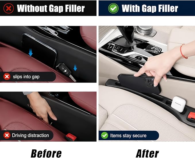 Car Seat Gap Filler Organizer 2 PCS Black Universal Seat Gap Plug Blocker Anti-Drop Console Catcher Phone Keys Storage for Car Truck SUV Auto Accessories Style1