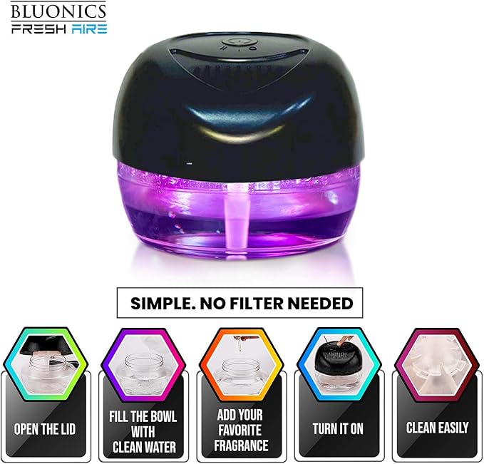 Bluonics Fresh Aire 3-Pack Water Air Washer, Air Revitalizer & Freshener with Night Light 7 LED Changing Colors & White Noise