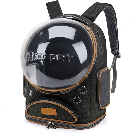 Cat Backpack Carrier, Breathable Pet Carrier Backpack Large Space Bubble for Small Dog and Large cat up to 18lbs, Transparent & Foldable Pet Carrier for Travel Hiking (Black)