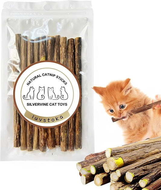 Cat Toys - Silvervine & Matatabi Catnip Toys, 10PCS Indoor Kitty Chew Sticks & Wand Toys for Bored Cats