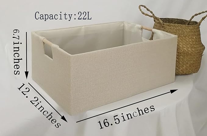 Storage Bin for Shelves Rectangle Closet Baskets Foldable Box with Handles Beige Shelf Baskets Toy Boxes for Home Office Car Dormroom