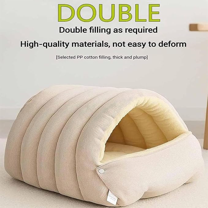 Expectation Cat Bed, Removable and Washable Winter Closed-Off Cat Bed, Soft Fluffy Warm Autumn/Winter Cats House, Washable Non-Slip Pet Sleeping Bag for Indoor Cats Small Dogs (D,Large)