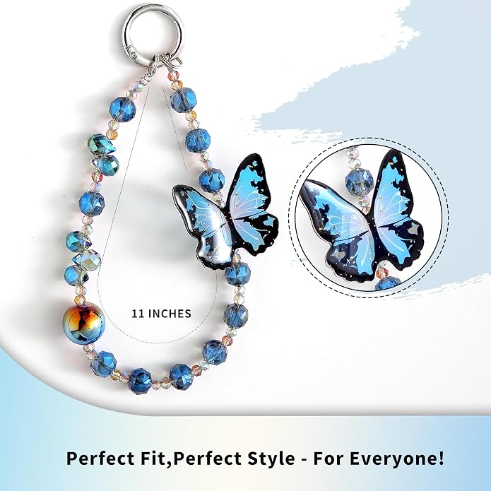 Phone Charm with Beaded Crystals, Anti-Theft Phone Strap, Hands-Free & Detachable Cellphone Lanyard, Cellphone Chain Wristlet with Tether Tab