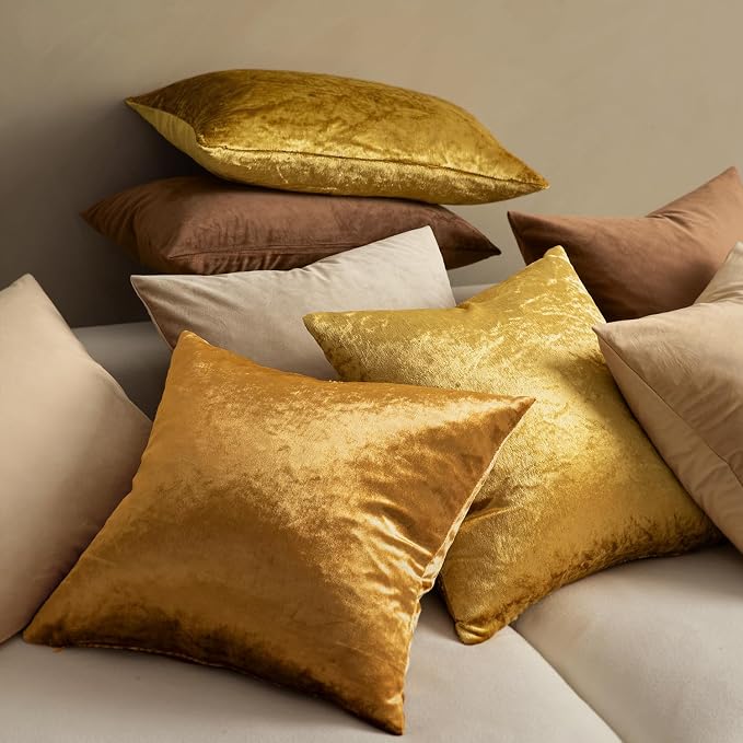 MIULEE Velvet Throw Pillow Covers 20x20 Inch Pack of 2 Dark Gold | Soft Solid Decorative Pillow Covers, Modern Luxury Home Decor, for Couch Chair Sofa Bedroom Livingroom
