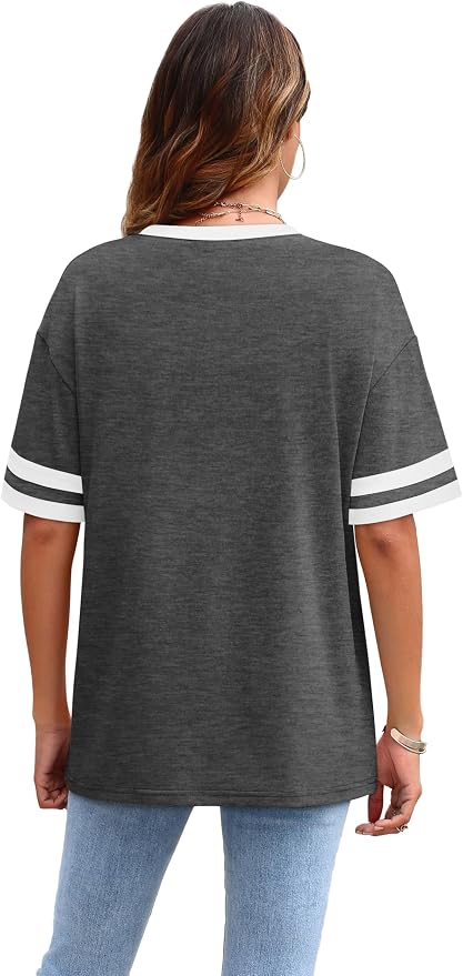WIHOLL Womens T Shirts Loose Fit Short Sleeve Tees Crew Neck Color Block Summer Tops 2026 Fashion